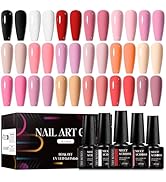 MEET ACROSS Gel Nail Polish Set, 18 Colors Nude Pink Gel Polish Neutral Nail Art Design Gel Nail ...