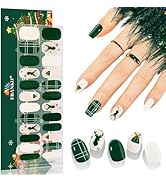 EBANKU 24PCS Christmas Semi-Cured Gel Nail Strips, Deer Horn Self-Adhesive Gel Nail Art Sticker, ...
