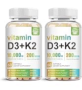 Vitamin D3 K2 10000 iu & 200 mcg, Vitamin D with MK7 Vitamin K2 Supplements for Women & Men, Supp...