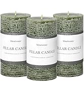 3x6 Inch Moss Green Pillar Candles Set of 3 - Unscented Spring Candles, Long Clean Burning, Large...