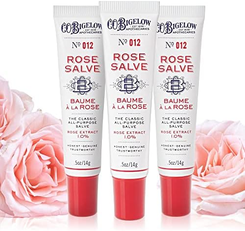 C.O. Bigelow Rose Salve Tubes, Pack of 3 Lip Balm Tubes, All Purpose Salve for Lips, Cuticles, Hands & Dry Skin, Lip Balm Set, 0.5 oz