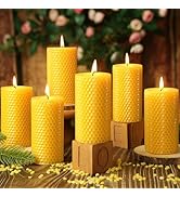9 Pack Natural Beeswax Pillar Candles,Handmade Pure Beeswax Rolled Candle-180 Hours Long Burning,...