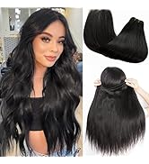 Hand Tied Human Hair Weft Extensions 1B Natural Black Double Weft Sew in Hair Extensions Real Hum...