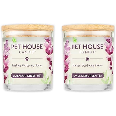 One Fur All Pet House Candle 2 Pack - Plant-Based/Soy - Clean Burning Scented, Long Lasting Pet Odor Candle for Home - Lavender Green Tea