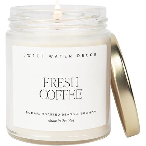 Sweet Water Decor Fresh Coffee Soy Candle - Caramel Creme, Mocha Latte and Kona Coffee Scented Candle for Home - 9oz Clear Jar + Gold Lid, 40+ Hour Burn Time, Made in The USA