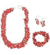 Shop LC Gemstone Chips Necklace, Earrings & Bracelet Set - Cluster Stainless Steel Jewelry for Wo...