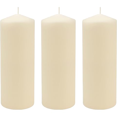 Stonebriar 80 Hour Long Burning Unscented Pillar Candles, 3x8, Ivory, 6 count