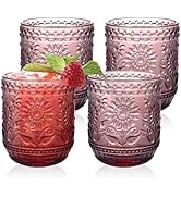 YTDTKJ 12oz Vintage Wine Glasses, Water Tumblers Set of 4, Glasses Drinking with Sunflower Design...