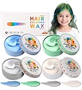 4 Colors Temporary Hair Color Wax for Kids, Blue Green Gray White Hair Styling Mud, Washable Styl...