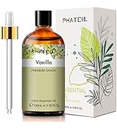 PHATOIL 100ML Vanilla Essential Oil, Huge 3.38fl.oz Bottle Vanilla Oil, Pure Aromatherapy Essenti...