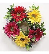 A Cheerful Giver Small Wreath Candle Ring Gerbera Artificial Floral Decor for Candles Centerpiece...