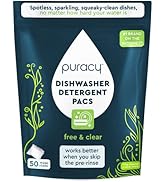 Puracy Dishwasher Pods, 50 Count, Natural Detergent, Free & Clear Enzyme-Powered Automatic Dishwa...