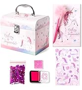 VOTUM Unicorn Stationery Gift Set for Girls - Journal, Fluffy Pen, Stickers, Stamp & Sequins in L...