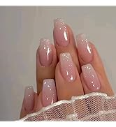 Curvlife Bling Coffin Press on Nails Short Square Acrylic Fake Nails with Apricot Design Full Cov...