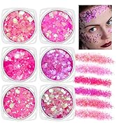 ZHISHUDL 6 Color Body Glitter Face Glitter Gel Pink Face Glitter Makeup Holographic Sequins Glitt...