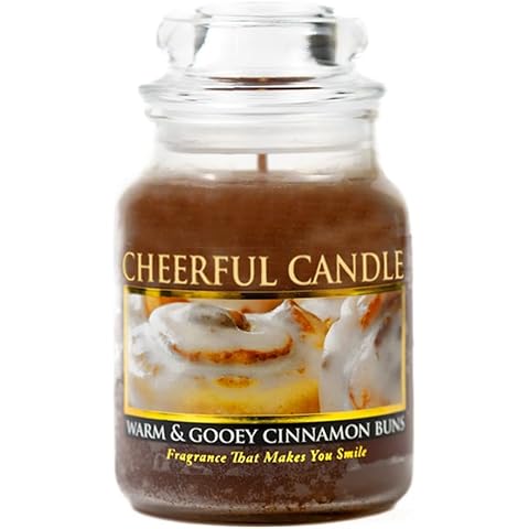 A Cheerful Giver - Warm & Gooey Cinnamon Buns Scented Glass Jar Candle (6 oz) with Lid & True to Life Fragrance Made in USA