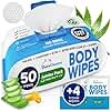 XL Body Wipes for Adults Bathing No Rinse - 50 Ct. + 4 Travel Shower Wipes - 9
