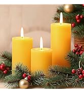 Natural Beeswax Pillar Candles, 127 Hours Long Burning Time Beeswax Candles Unscented Bees Wax Ca...