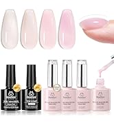 Beetles Hema Free Builder Gel Nail Kit 7-in-1 Jelly Nude Glitter Pink Builder Gel for Nails Stren...