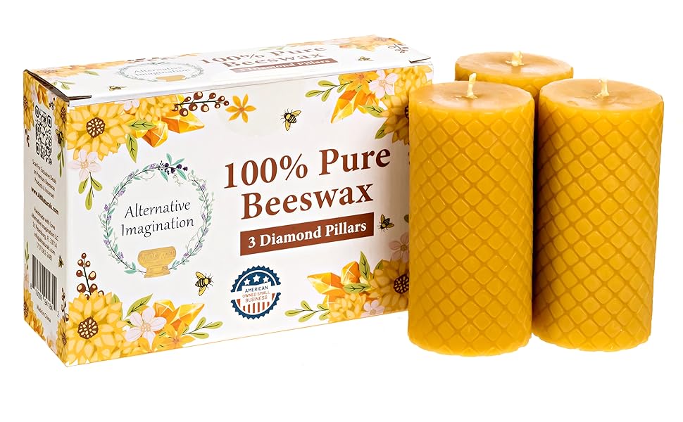 3 diamond candles posed next to the package