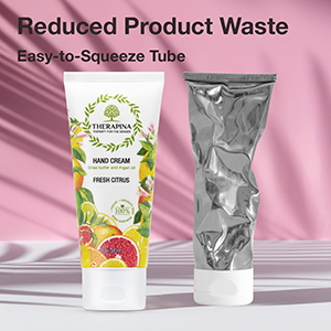 scented lotion bottle standing next to crumpled tube