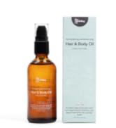hair and body oil bottle and box