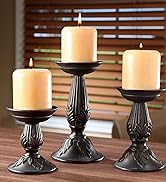 Hosley Set of 3 Resin Pillar Candle Holders 8 Inches 6 Inches and 4.5 Inches High Ideal for LED a...