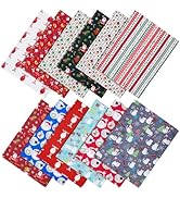 BENECREAT 12Pcs Christmas Cotton Fabric Bundles, 19.2x15.3 Inch Santa Christmas Tree Elk Snowflak...