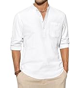 J.VER Men's Cotton Linen Shirts Casual Long Sleeve Henley Shirt Hippie Beach Tops Vacation T Shir...