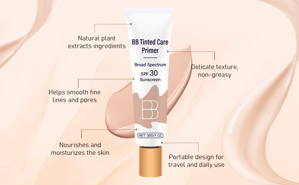 BB Tinted Moisturizer SPF 30,BB Cream Tinted Moisturizer,BB Tinted Care Primer with Brush