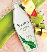 Jergens Soothing Aloe bottle next to a smoothie