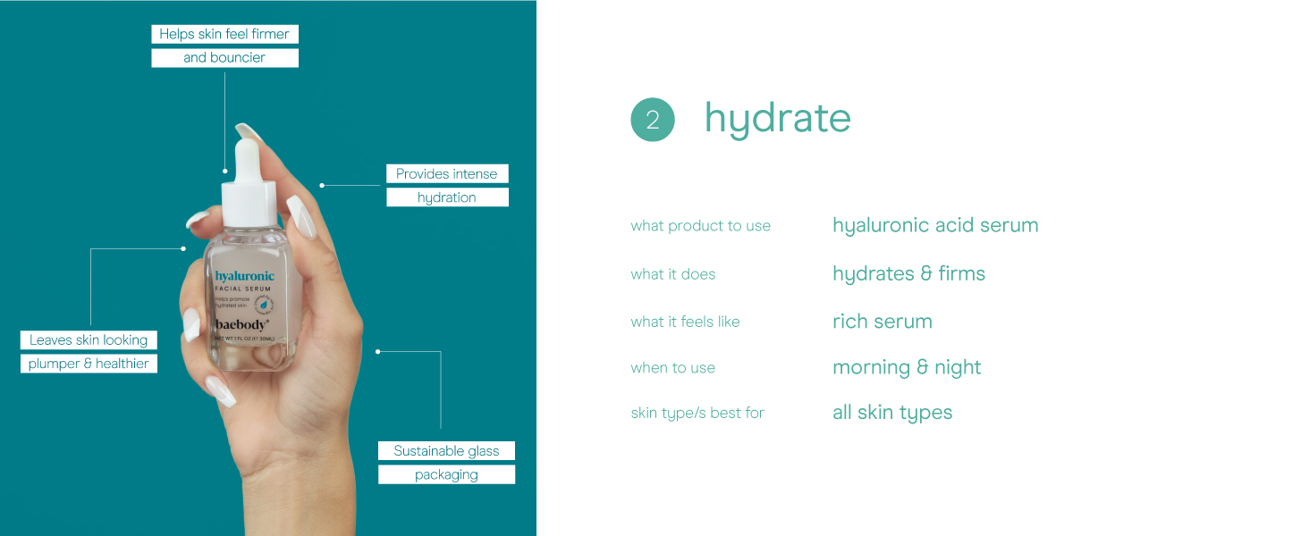 Baebody Hyaluronic Acid Serum provides a hit of hydration to reveal plumper & healthier skin