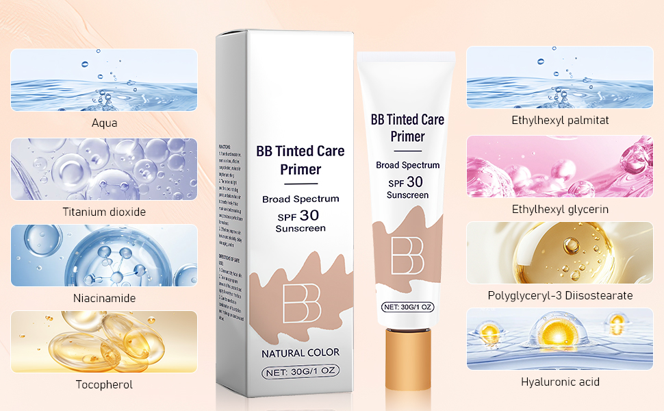 BB Tinted Moisturizer SPF 30,BB Cream Tinted Moisturizer,BB Tinted Care Primer with Brush