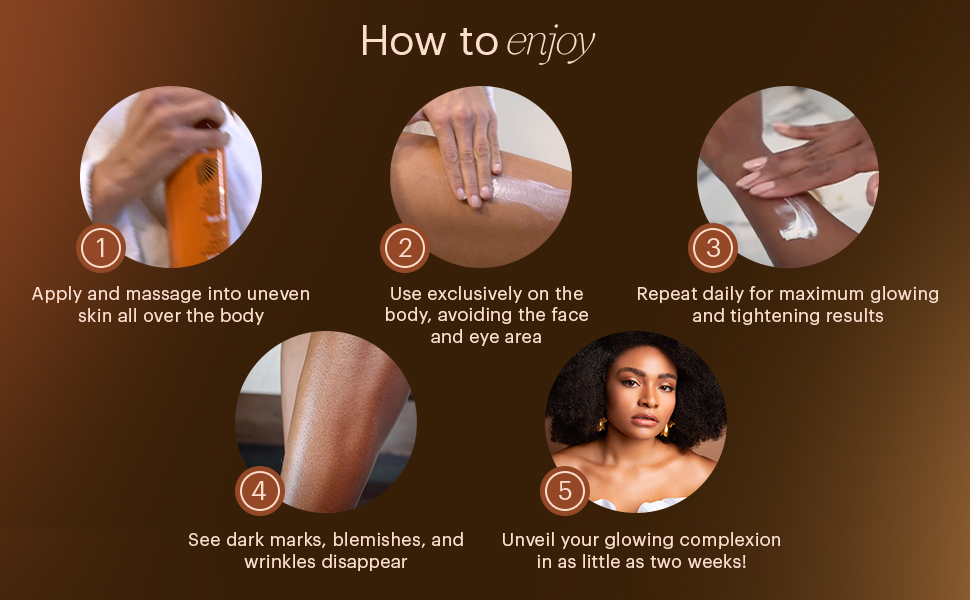how to use enjoy apply massage body skin skincare care glow marks blemishes wrinkles