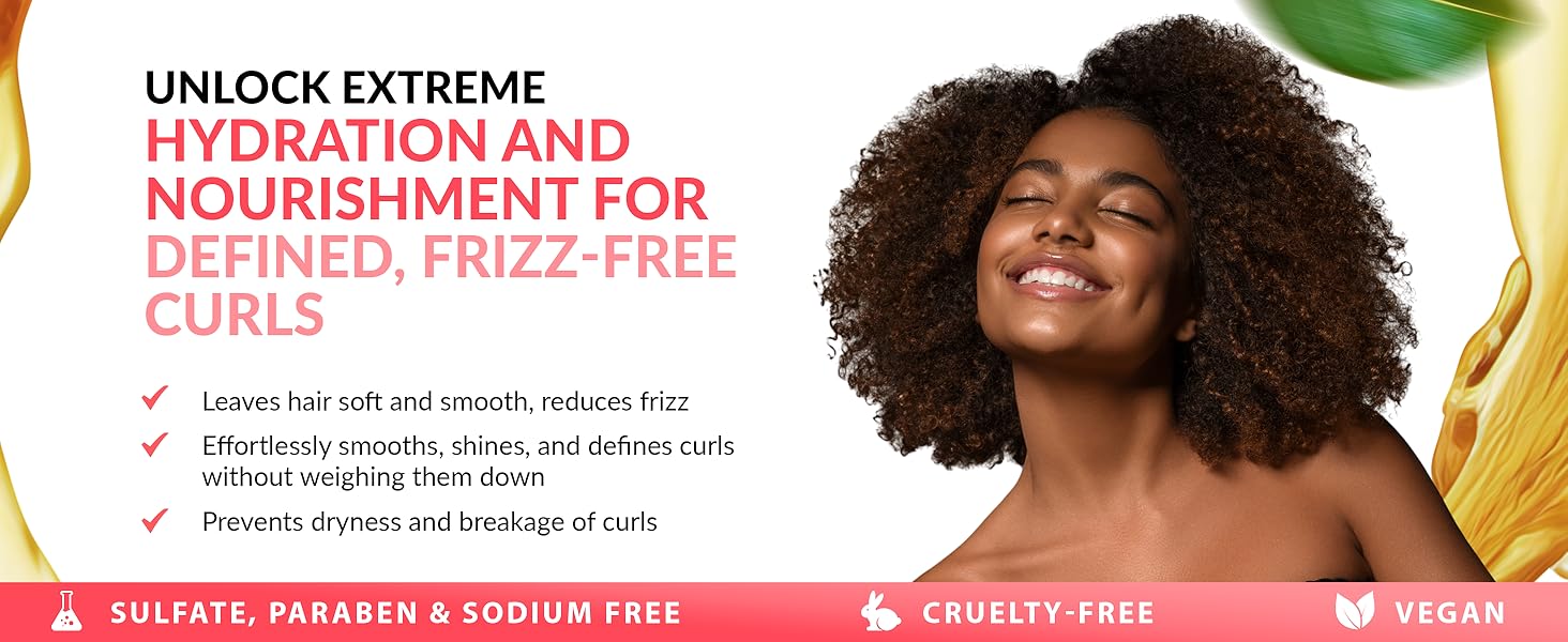 Hydrating curl cream for defined, frizz-free curls, leaves hair soft, smooth and shiny