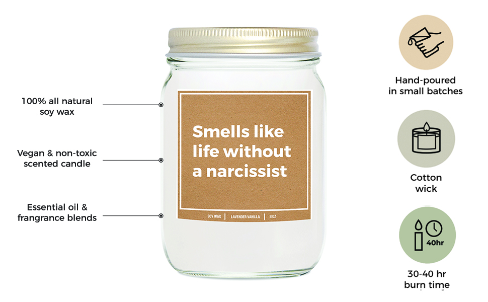 Life Without A Narcissist scented mahogany teakwood soy wax white candle for women, 9 oz, gift logo