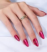 Canvalite Short Almond Press On Nails, Red Cat Eye Nails Press On with Glue 30Pcs Reusable Acryli...
