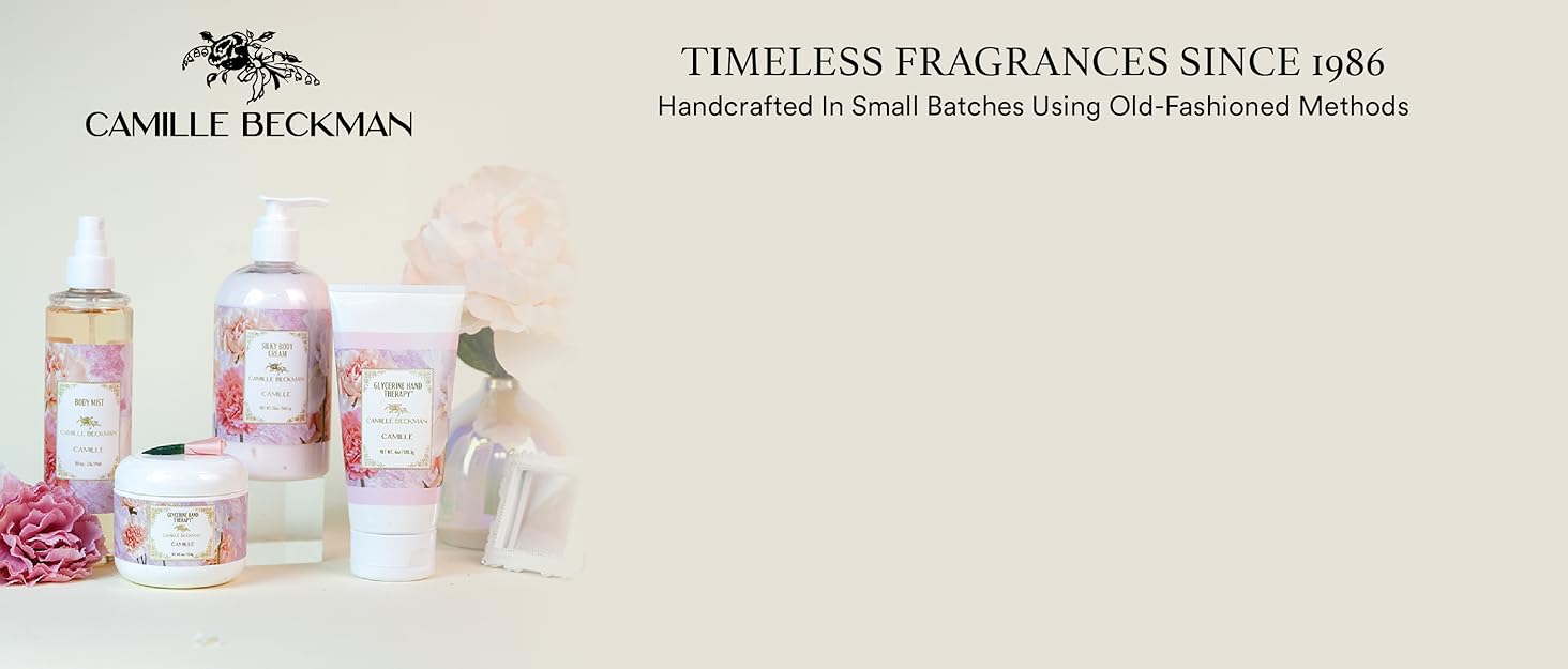 Camille beckman, glycerin hand cream, body lotion, hand cream, glycerin soap, body powder for women
