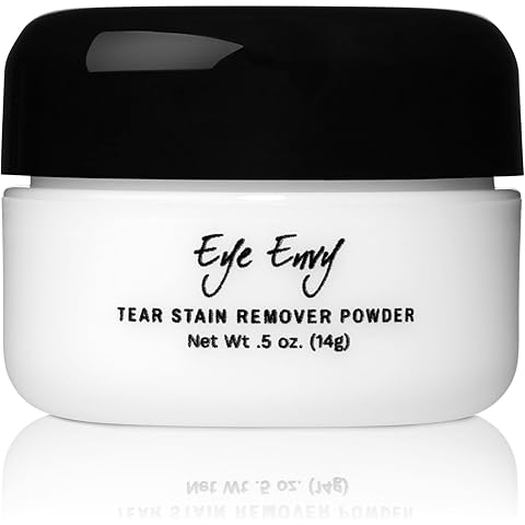 Eye Envy Tear Stain Remover Powder for Dogs and Cats. 100% Natural, Safe. Apply Around Eyes. Absorbs and Repels Tears. Keeps Area Dry. Treats The Cause of Staining. Made in The USA. (.5 oz)