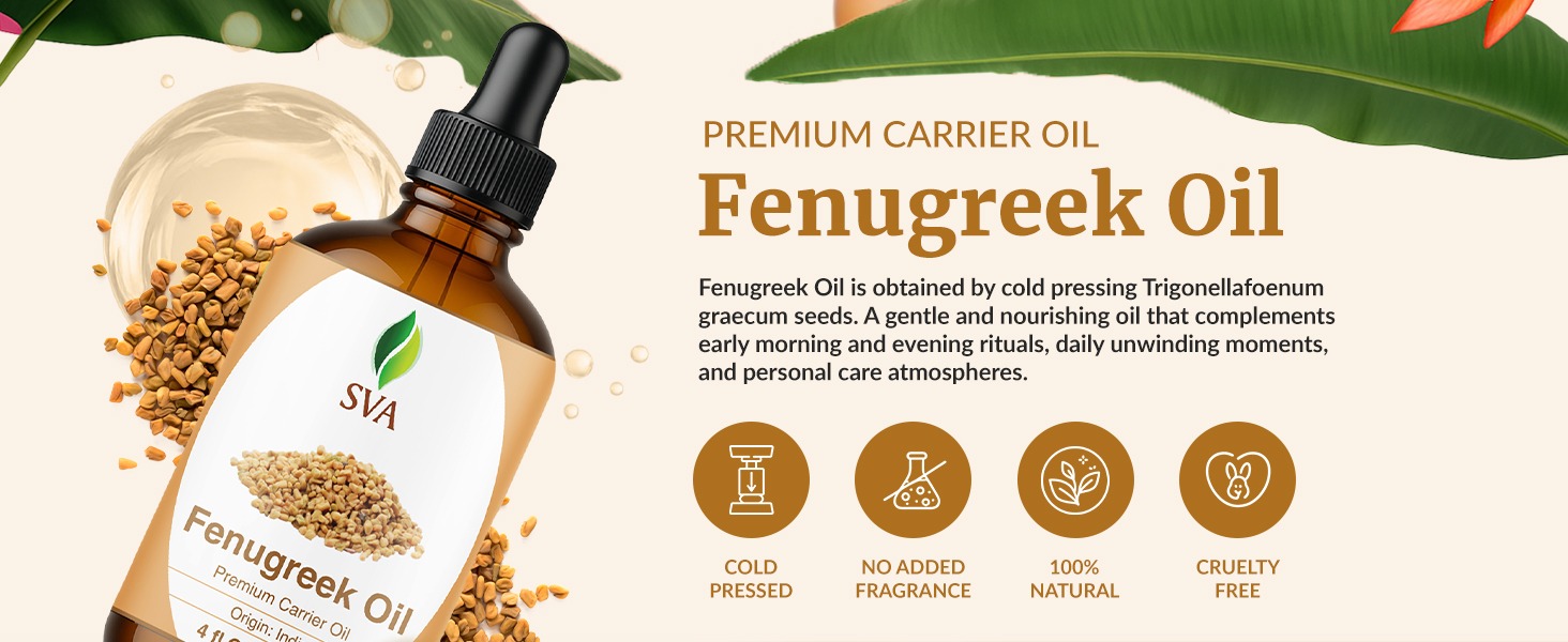 SVA Fenugreek carrier oil is a cold pressed carrier oil with a sweet smell
