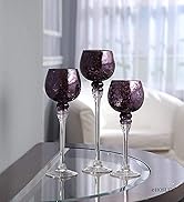 Hosley Set of 3 Crackle Purple Glass Tealight Holders - 12 Inch, 10 Inch, 9 Inch Ideal for Weddin...