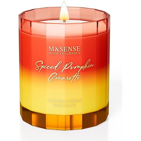 M&SENSE Spiced Pumpkin Fall Scented Candles Natural Soy Wax Non Toxic, 10.6oz 60 Hours Long Lasting Slow Burning Fall Scent Candle for Housewarming Gift Office Bedroom