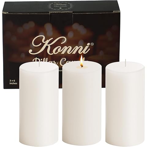 KONNI White Pillar Candles Set of 3, 3