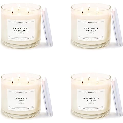 Calyan Wax Co. Everyday Scented Candle Set, Bundle of 4 Scented Candles, Bulk 3 Wick Candles, Non Toxic & Vegan Soy Wax, Candle Gift Set, 43 Hour Burn Time, 14.9oz Each