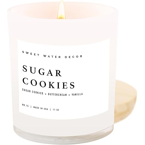 Sweet Water Decor Sugar Cookie Candle - Buttercream Frosting and Vanilla Winter Holiday Scented Soy Candles for Home - 11oz White Jar + Wood Lid Candle, 50+ Hour Burn Time, Made in The USA