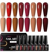 MEET ACROSS Gel Nail Polish Kit, 8 Colors Red Series Wine Dark Red Burgundy Red Gel Polish Holida...