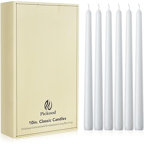 New Burning Formula Unscented Dripless 10-Inch Taper Candles Set of 12 - White, for...