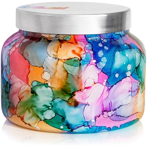 Capri Blue Volcano Candle - Rainbow Watercolor Jumbo Glass Jar Candle – Large Luxury Aromatherapy Candle - Tropical Fruits & Sugared Citrus Candle (48 Oz)
