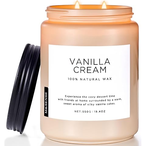 M&SENSE Vanilla Soy Candles, Large 19.4oz Non Toxic 110 Hours Burning Time 100% Natural Organic Soy Wax Candle, Relaxing Aromatherapy Scented Housewarming Gift for Women and Men