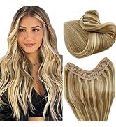 Balayage Clip in Hair Extensions,3/4 Full Head Ash Blonde to Platinum Blonde V Shape Clips on Hai...